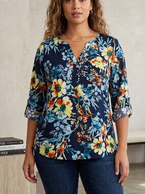 NWT Bailey & Chloe blue floral print blouse sz medium